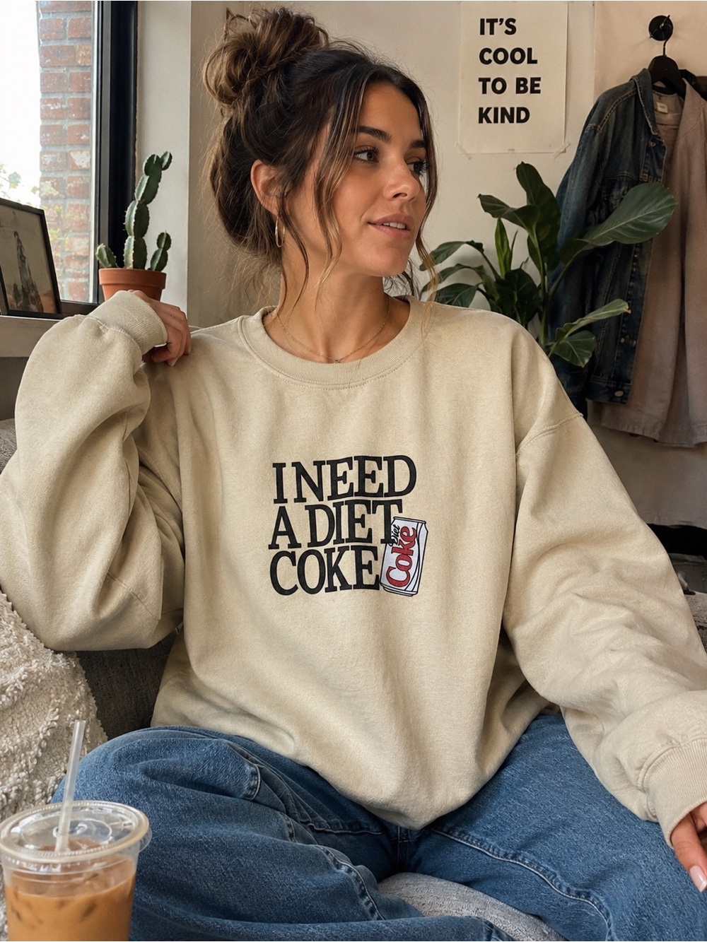 I Need A Diet Coke Gildan Heavy Blend Graphic Crew Neck Sweatshirt NWOT Small
